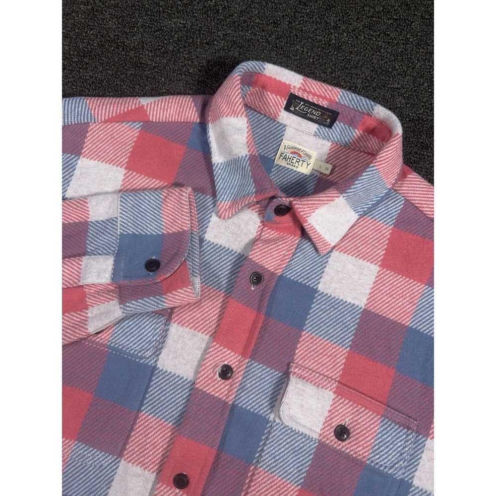 Faherty Legend Sweater Shirt Mens Large Pink Plaid Long Sleeve Button Up